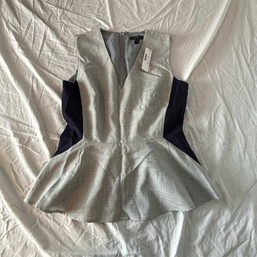 J. Crew Light Gray and Dark Blue Peplum Blouse